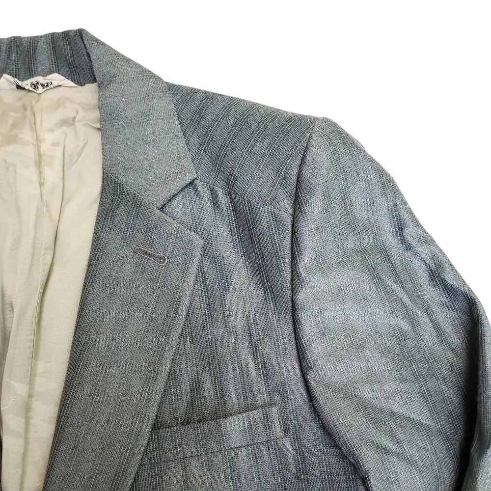VTG Montgomery Ward 70s Retro Blue Green Leisure Suit Jacket Sport Coat 42x30
